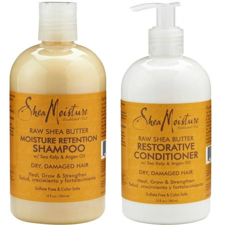 Shea Moisture Raw Shea Butter Moisture retention Shampoo and Restorative Conditioner Combination Set - w/ Sea Kelp & Argan Oil - Heal, Grow & Strengthen For Dry , Damaged