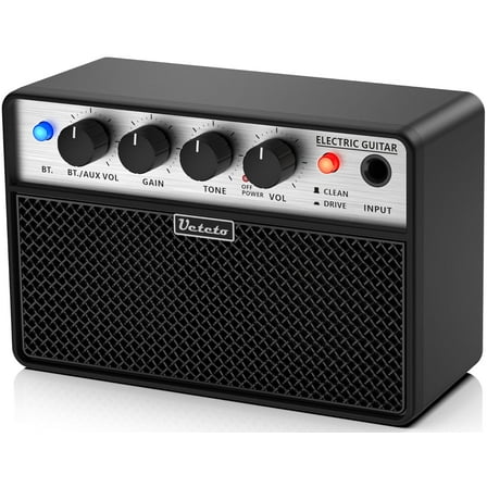 Ueteto 10W Mini Guitar Amp, Portable and Rechargeable Electric Guitar Practice Amplifier with Clean and Drive Channels