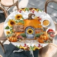 thumbnail image 2 of Fall Pumpkin Round Tablecloth, Fitted Table Cover with Elastic for 45"-54" Round Tables, Thanksgiving Sunflowers Rustic Pine Cone Table Cloth Outdoor Indoor Dinning Party Waterproof Tablecloths, 2 of 7
