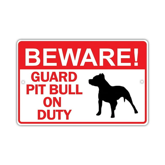 Beware! Guard Pit Bull Dog On Duty Owner Novelty Aluminum 8"x12" Sign