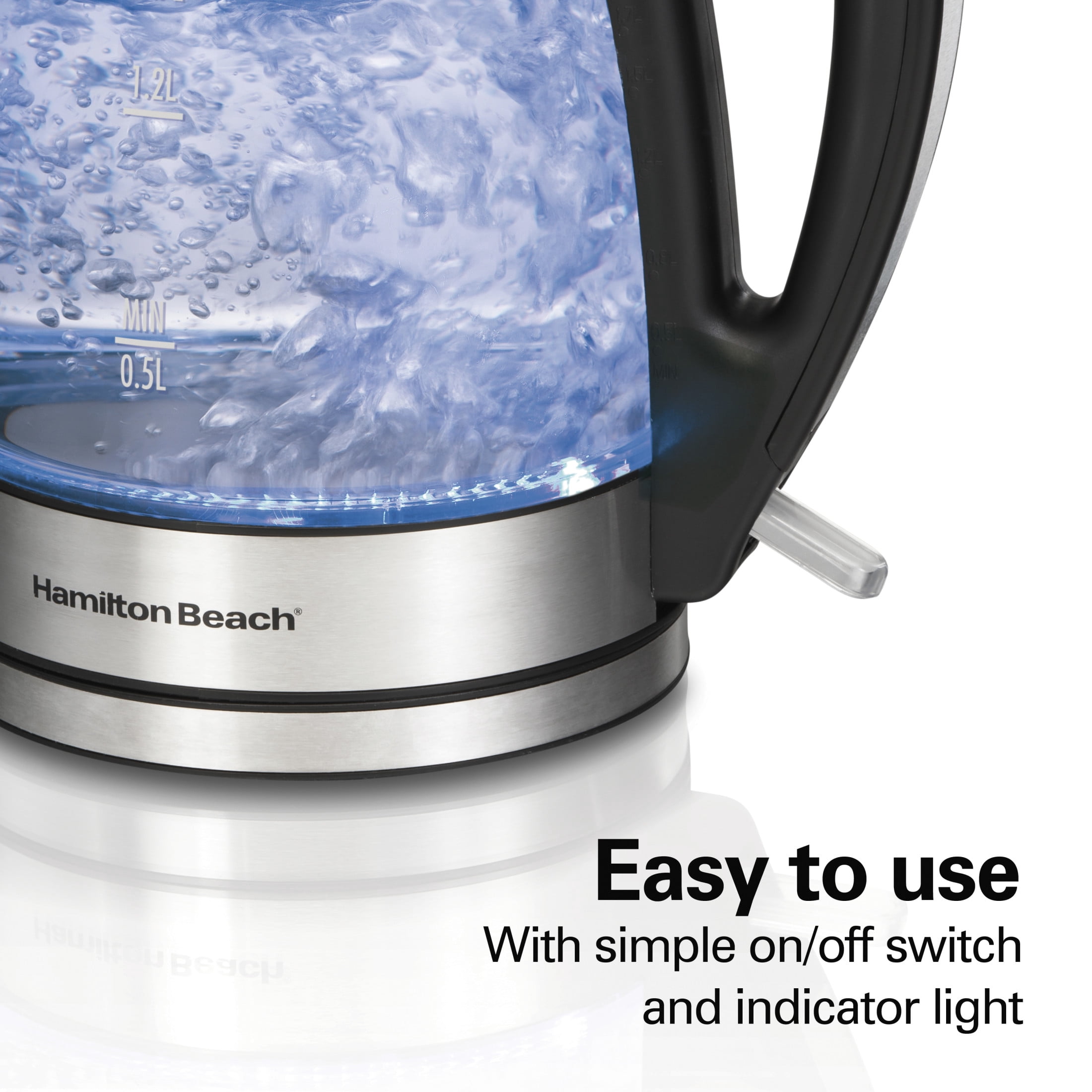 Hamilton Beach Glass Electric Kettle, Tea & Water Kettle with LED Light Ring, 1.7L