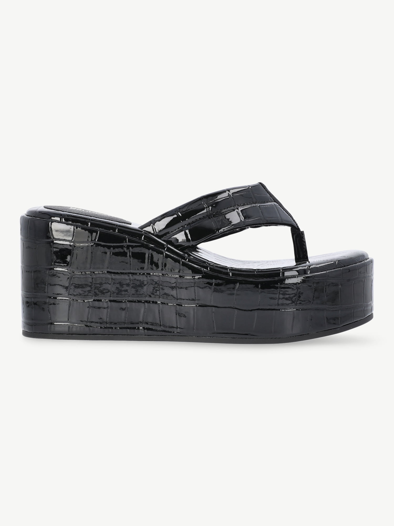 No Boundaries Embossed Faux Leather Platform Thong Sandals, Women's