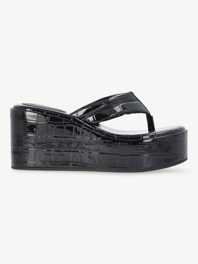 No Boundaries Embossed Faux Leather Platform Thong Sandals