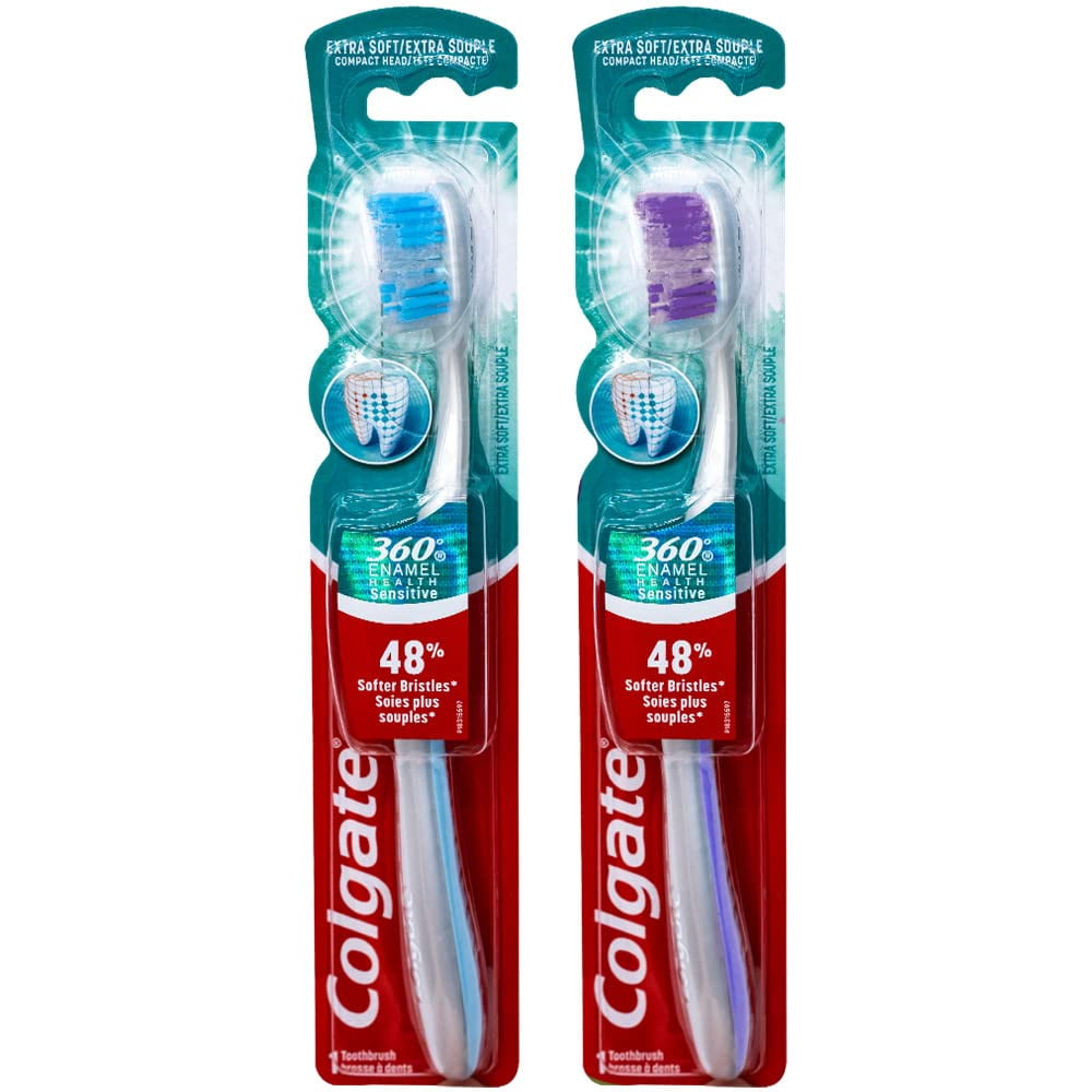 Colgate 360 Enamel Health Sensitive Toothbrush, Compact Head, Extra Soft (Colors Vary) Pack of