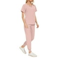 thumbnail image 5 of Scrubs for Women Set Modern V-Neck Top & 5 Pocket Jogger Pants Athletic Nursing Uniform Solid Stretch Workwear,Pink M, 5 of 7