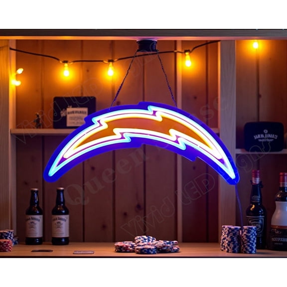 Queen Sense 16"x7.2" For Los Angeles's Sports League Chargers LED Neon Sign for Wall Decor Dimmable USB Powered LED Light W116LACL-5VLED