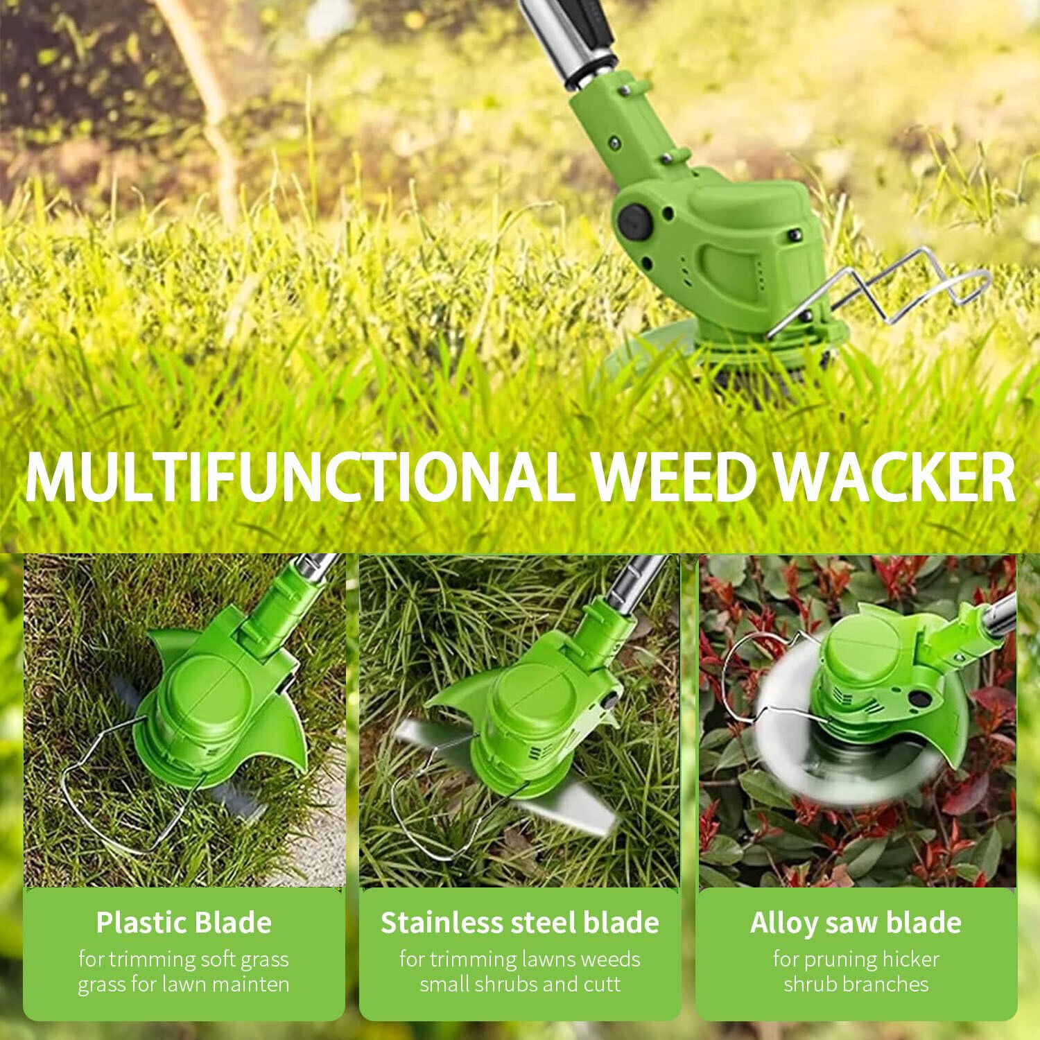 LEXKUYI Electric Weed Wacker, 48V Cordless  Weed Eater Battery Powered, with 2 * 4.0 Batteries & Charger, Lightweight Brush Cutter/Grass Trimmer, 3 Types Blade, for Lawn Yard Garden