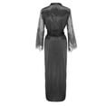 thumbnail image 4 of Satin Silk Robes for Women Long Satin Long Nightdress Silk Lace Nightgown Sleepwear Sexy Robe Belted Bathrobe Black S, 4 of 5