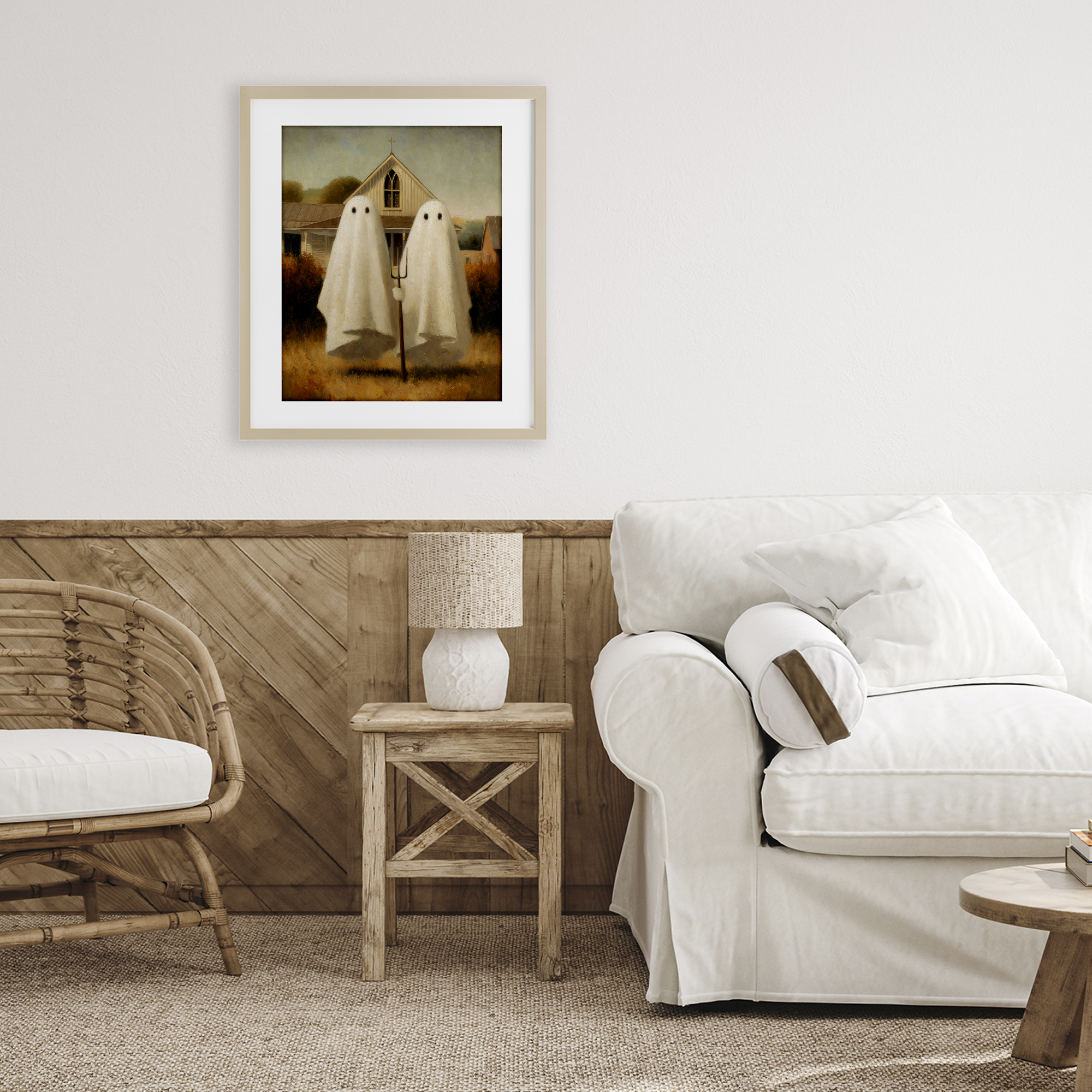 American Gothic Ghosts Birch Framed Print Under Glass, design by Arlington Prints