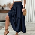 thumbnail image 4 of WTOBBY Women's Solid Color A-Line Pocket Skirt Elastic Waist Pleated Maxi Skirt Casual Summer Beach Skirt with Contrast Splicing Panel and Drawstring Waist,Navy M, 4 of 5