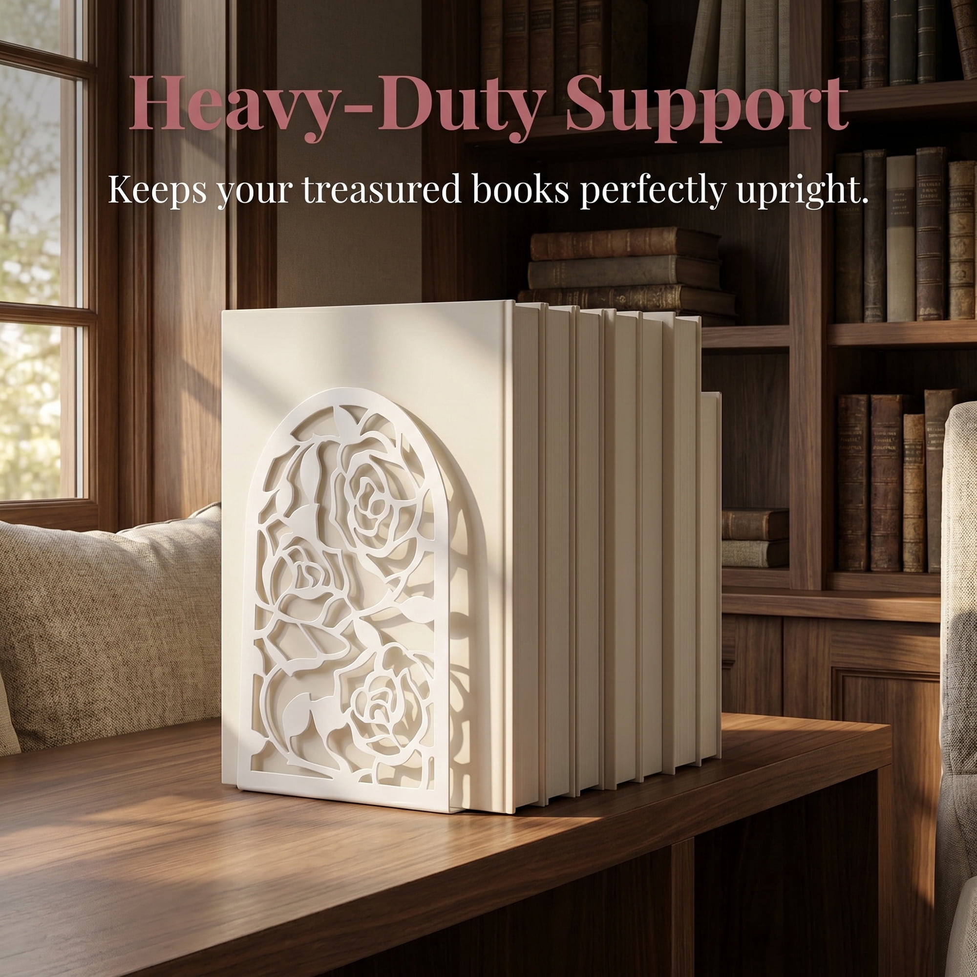 Unique Bargains Large Flower Design Floral Metal Bookends White Style A 4.7"x3.2"x7.3"