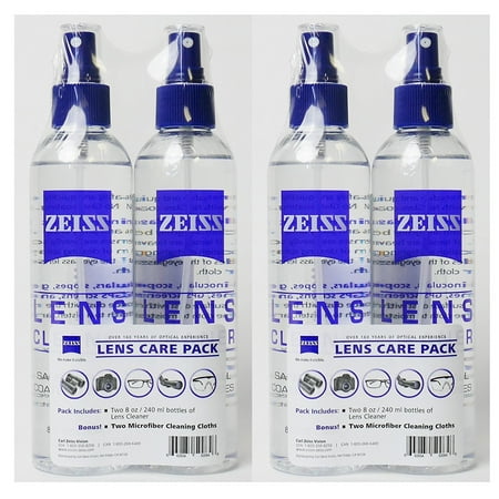 Zeiss Lens Cleaner Spray 8 Oz Bottles for Glasses Camera Laptops Cellphones (32oz) + 2 Microfiber Cleaning Cloths Set of 2