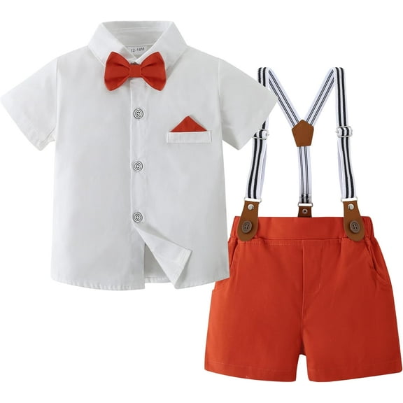ZOEREA Baby Boy Clothes Suits, Toddler Boy Short Sleeves Shirt Suspender Pants Outfit Sets Gentleman Wedding Suit 1-5 Years