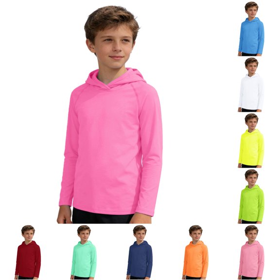 ZHOGXU Kids Boys Girls Hooded Sun Top Long Sleeve Solid Color Lightweight Breathable Summer Tee For Outdoor Activities Activewear,Pink,15-16 Years