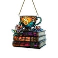 thumbnail image 1 of Floral Books And Tea Cups Acrylic Decoration Book Lovers Light Catcher Window Hanging Unique Housewarming Suitable For Readers And Literary Decoration Car Decorating Christmas Stone Rain Chains, 1 of 4