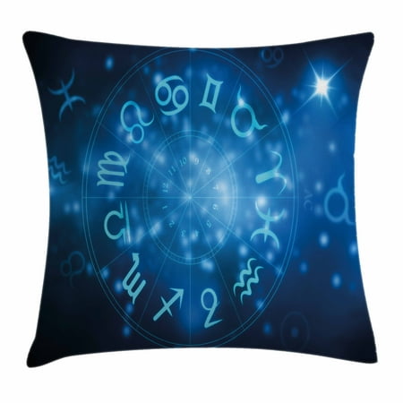 - Astrology Throw Pillow Cushion Cover, Abstract Horoscope Wheel with Signs Aquarius Lion Taurus Libra, Decorative Square Accent Pillow Case, 18 X 18 Inches, Navy Blue White and Sky Blue, by Ambesonne