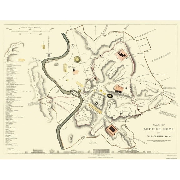 Historic Map - Rome Italy Ancient - Clarke 1830 - Vintage Wall Art