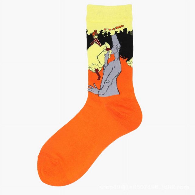 Calcetines estilo Europa y Estados Unidos personalidad creativa pintura al óleo calcetines medias otoño e invierno calcetines altos de algodón