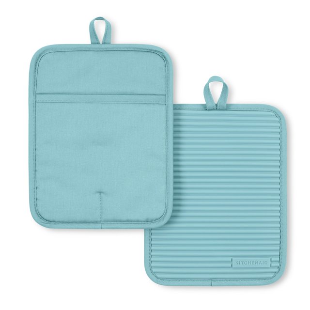 Soporte para ollas KitchenAid de silicona suave acanalada, paquete de 2 unidades, mineral