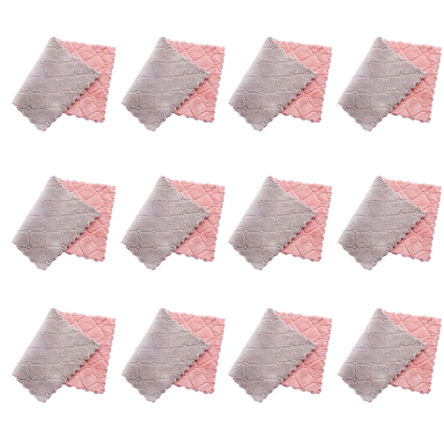 12 Pack Kitchen Cloth Dish Towels Coral Velvet Dishtowels, Nonstick Oil Washable Fast Drying