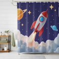 thumbnail image 3 of Cartoon Navy Blue Space Shower Curtain Set with Hooks, Red 3D Rocket Waterproof Fabric Bathroom Curtains Decor Home Accessories,72 X 72 Inch Long, 3 of 9