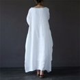thumbnail image 2 of JUNWELL Printemps Nouvelle Taille en Vrac Col Rond à Manches Mi-Longues Grande Robe Longue en Coton Swing et Lin, 2 of 7