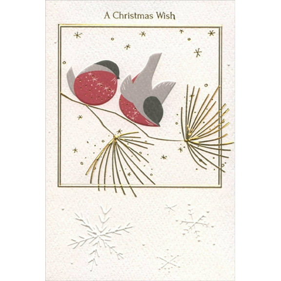 Pictura Two Red and Gray Birds on Gold Branch Christmas Card from Both of Us