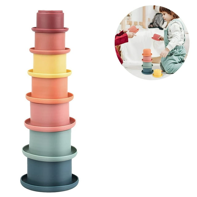 Vasos apilables Juguete de construcción para bebés, Vaso anidado, Juguete apilable Montessori para niños pequeños educativos tempranos, con números y patrón, para Interior/Exterior/bañera/Playa