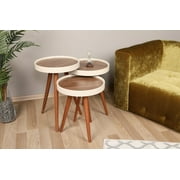 Kate-Wood-Walnut, Cream-Nesting Table -3 Pieces