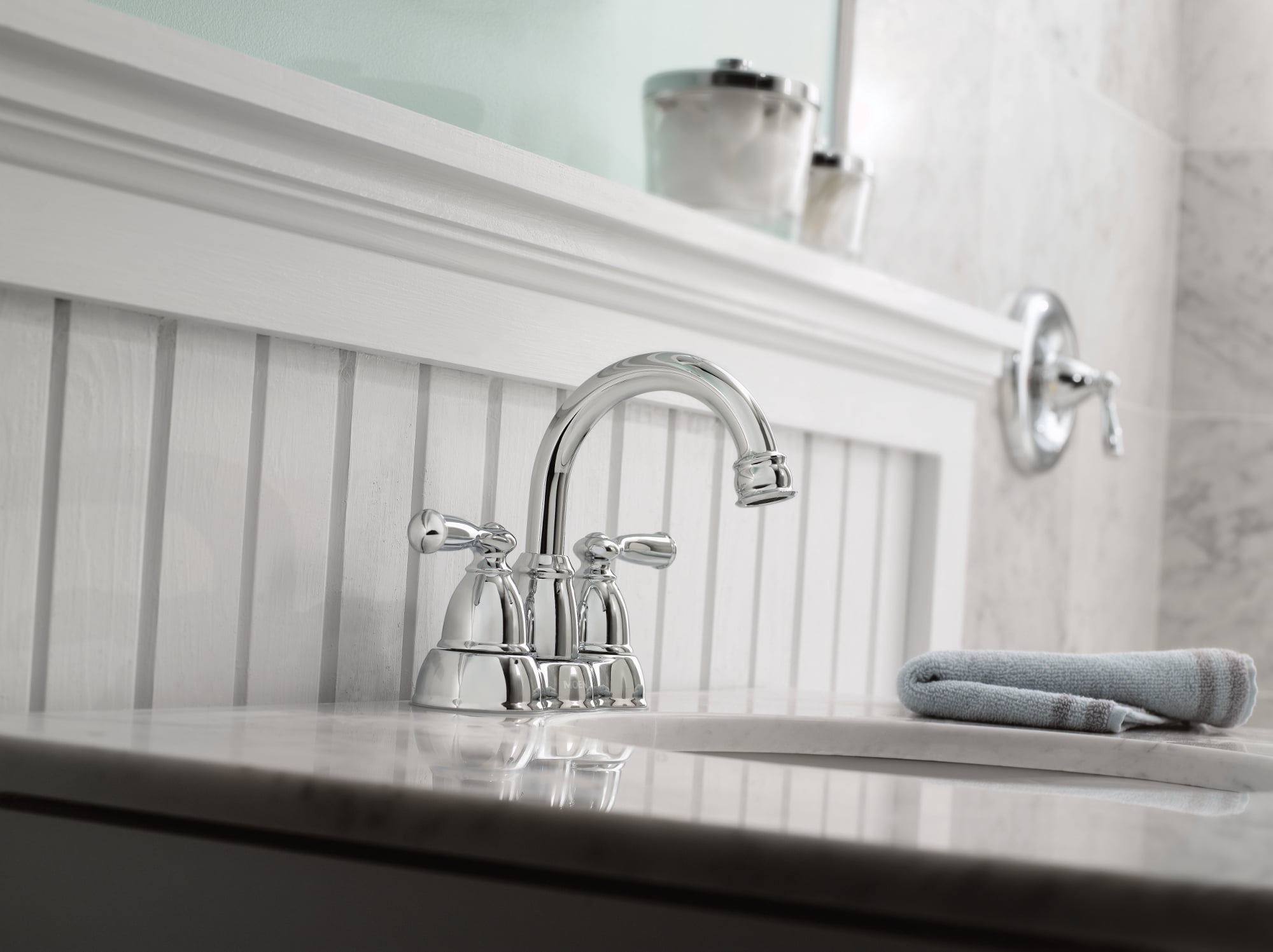 Moen Weylon Two Handle Chrome Centerset Bathroom Sink Faucet, 84790