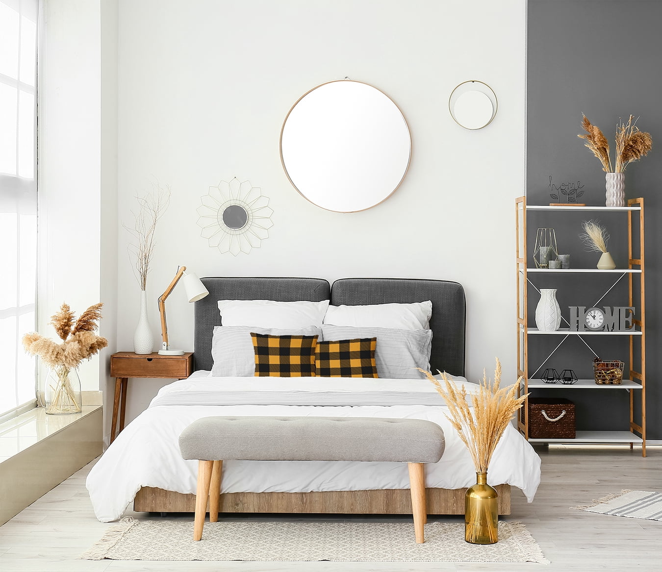16" x 16" Simply Daisy Buffalo Plaid Polyester Accent Pillow, Golden Mustard Qty 1