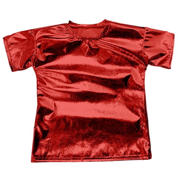 FINALGANG Girls Kids Solid Color Metallic TShirts CrewNeck Short Sleeve Relaxed Fit Casual Top For Streetwear Party Wear Versatile Top