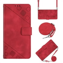 ELEHOLD Crossbody Leather Wallet Case for Samsung Galaxy S23 Practical Card Holders Stand Function Detachable Shoulder Strap Shockproof Purse Case Women Girls for Samsung S23  6.1" -Red