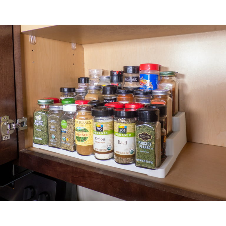 Spice Rack Non Slip 3 Tier Step Shelf Organizer - White - For Kitchen,  Refrigerator, Pantry, Cabinet, Cupboards, Countertops & More