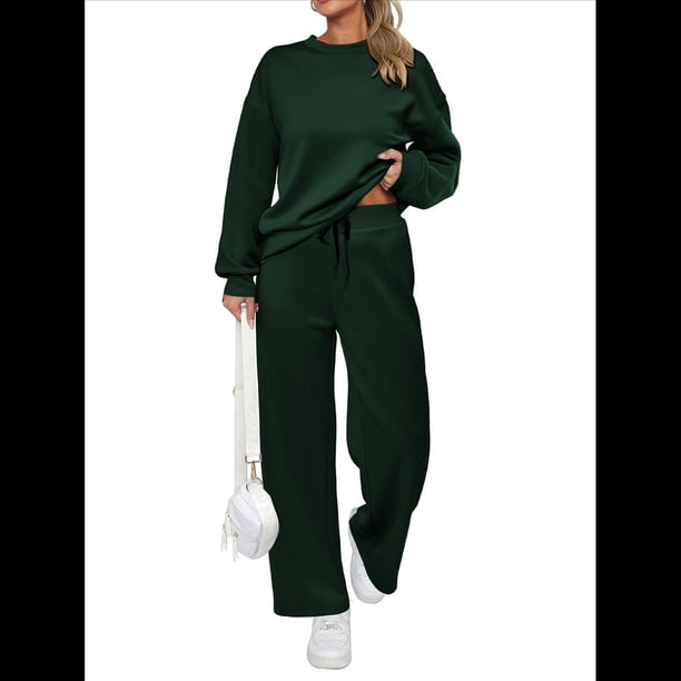 Traje de Dos Piezas para Mujer: Sudadera de Larga y Pantalón de Otoño. Traje Informal. Verde Oscuro 5XL