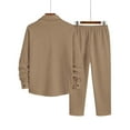 thumbnail image 5 of Txeol Mens 2 Piece Outfits Textured Long Sleeve Button Down Shirts Matching Drawstring Pants Sets Business Work Suits Airport Outfit,M,Khaki, 5 of 6