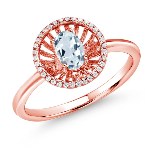 Gem Stone King 18K Rose Gold Plated Silver Sky Blue Aquamarine Ring for Women (0.98 Cttw, Oval 6X4MM, Gemstone March Birthstone, Size 7)