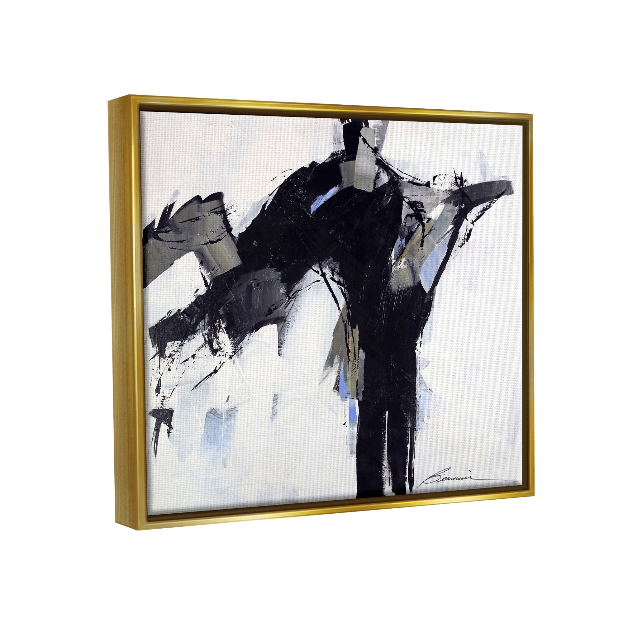 Stupell Industries Ink Drip Flat Brush Strokes Modern Industrial Design Painting Metallic Gold Floating Framed Canvas Print Wall Art, Design by Beau Wild