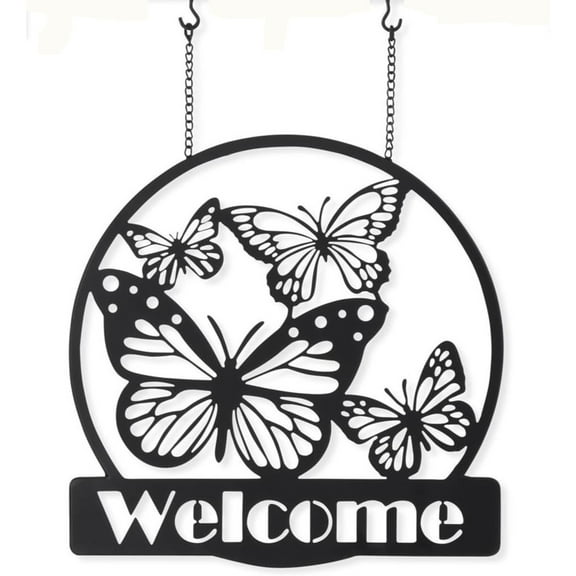 K&K Interiors Black Metal Cutout Butterfly WELCOME Sign Arrow Replacement, 13-Inch