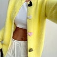 thumbnail image 5 of hoksml Women's Yellow Heart Button Cardigan Solid Color Round Neck Long Sleeve Knit Sweater Warm Fall Winter Button Up Cover Up, 5 of 9