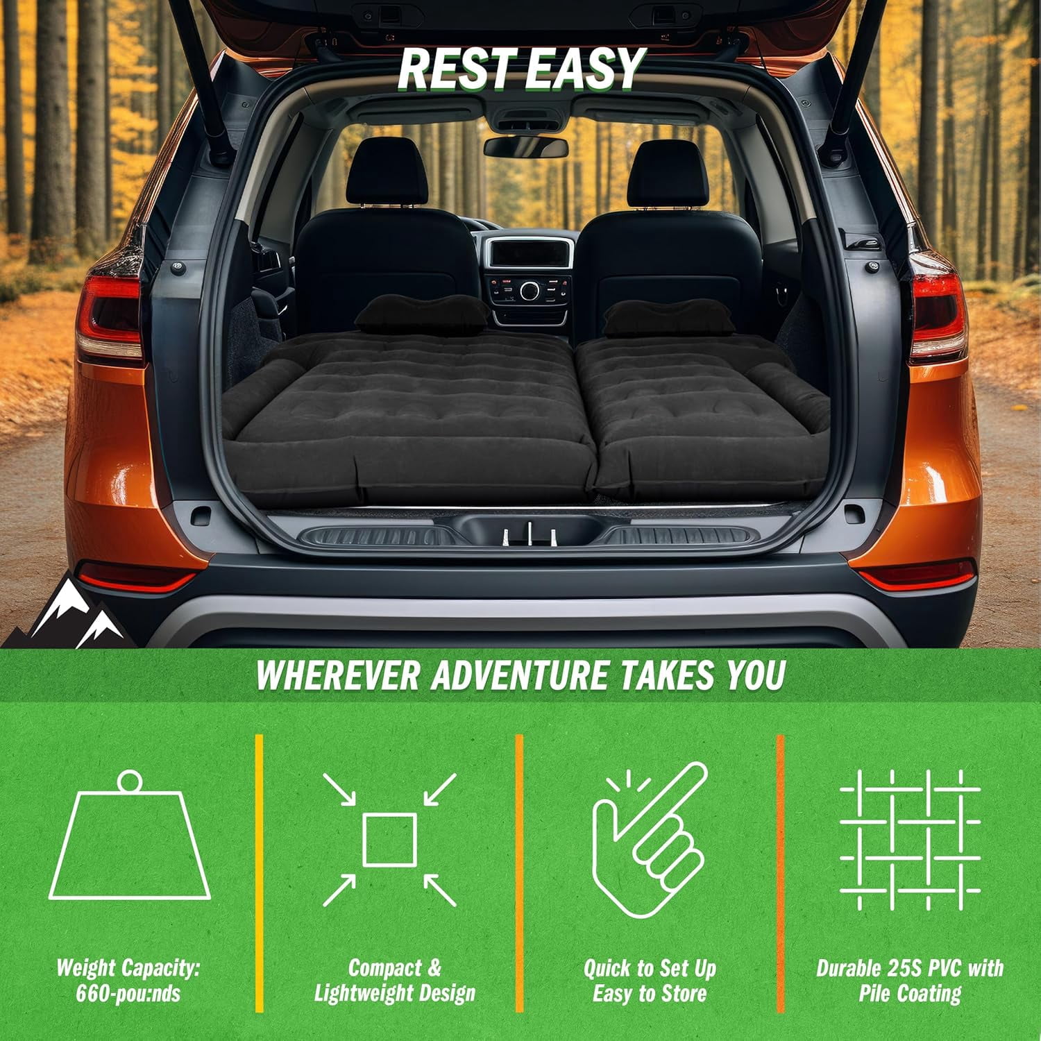 Inflatable Car  Mattress with Pump and Pillows for SUV Tent Camping