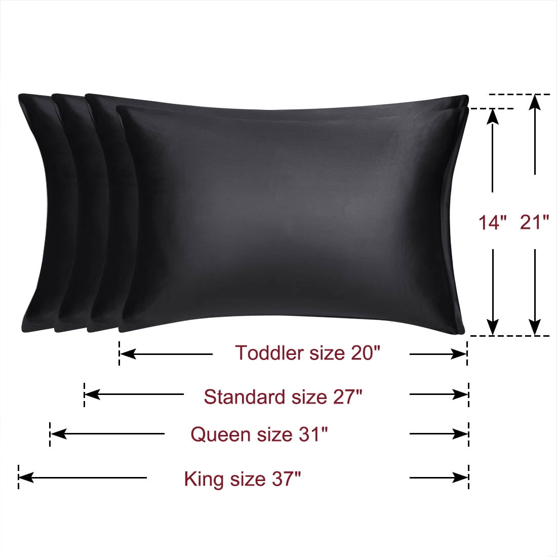 Unique Bargains Set of 4 Silky Satin Pillowcases Pillow Cover Black Queen