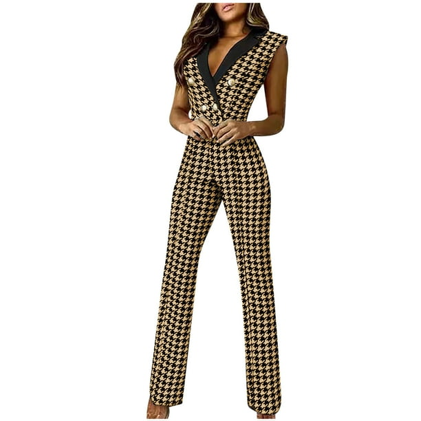 Mono de tirantes sin mangas informal con botones estampados de verano a la moda para mujer Fridja hfkajh103049