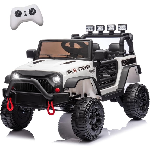 24V Kids Ride On Jeep Car, 400W Motor Ride On Toys w/Parents Remote Control, Electric Cars with 4-Wheel Suspension, Bluetooth, MP3, Music, LED Light for Kids Aged 3 ,White