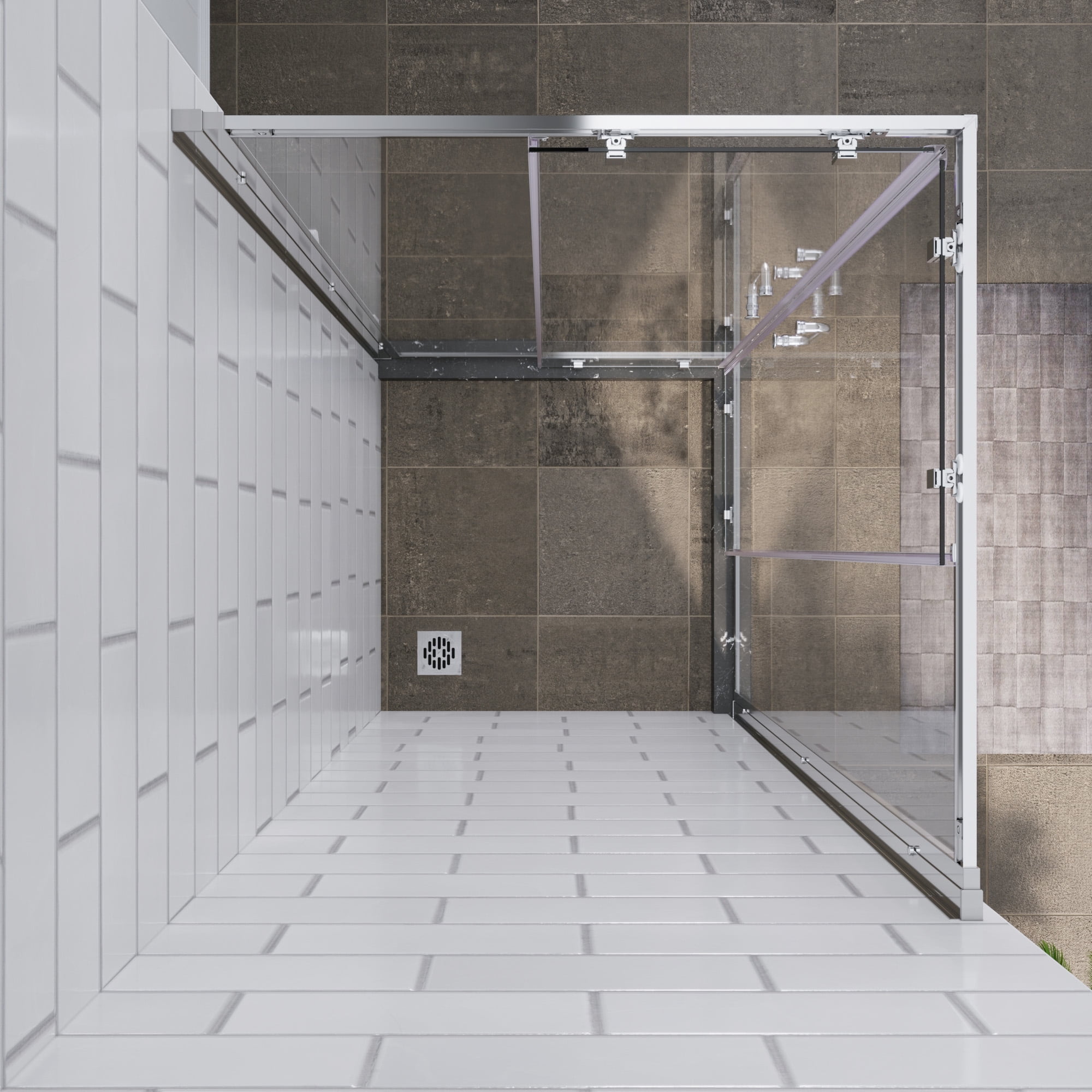 Sunny Shower Chrome Finish Corner Entry Shower Enclosure Sliding Shower Doors 34" x 72"(Shower Base No Included)