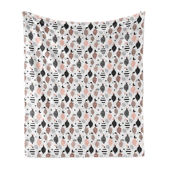 Food Soft Flannel Fleece Throw Blanket, Pastel Fruits Lemons with Childish Wavy Lines Dots Memphis Style, Cozy Plush for Indoor and Outdoor Use, 70" x 90", Blush Charcoal Grey and White, by Ambesonne