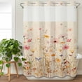 thumbnail image 3 of Pastoral Vintage Botanical No Hook Shower Curtain Waterproof, Bathroom Curtains with Snap in Liners and See Through Top Window, Spring Summer Floral Hotel Style Bathtub Curtains Shower 72"Wx96"L, 3 of 8