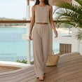thumbnail image 6 of BOMYJESK Linen Sets for Women 2 Piece Square Neck Tank Tops Wide Leg Linen Pants Casual Summer Matching Lounge Set Tracksuits Beige M, 6 of 6