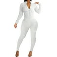 thumbnail image 3 of AGWOLF Bodycon Jumpsuits for Women Casual Long Sleeve Popcorn Rompers Zipper Mock Neck Skinny Pants One Piece Designer Junpsuits Clubwear White XXL, 3 of 7