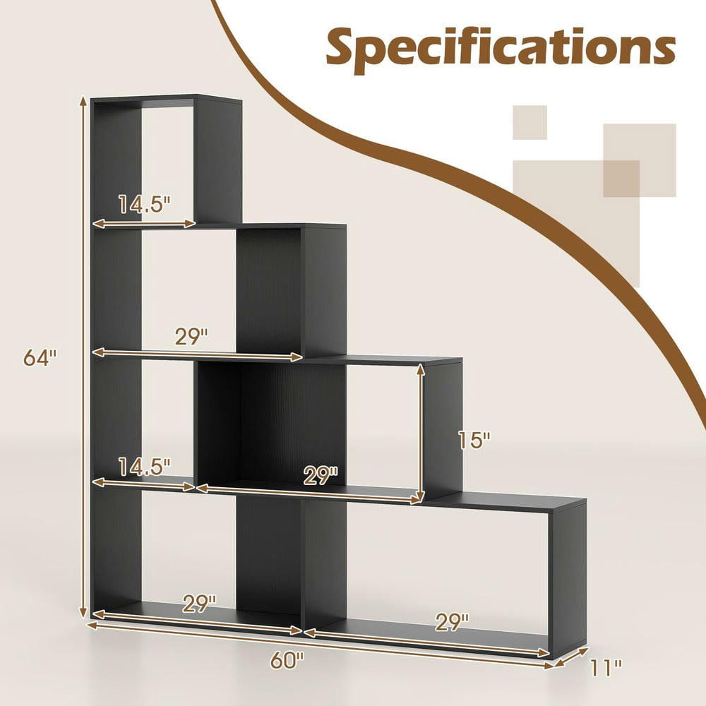 Resenkos 4-Tier Modern Stepped Bookshelf - 6 Storage Cubes, Perfect for Living Room, Black